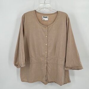 FLAX Tan Cotton  3/4 Sleeve Top Size Large